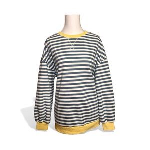 Trendy Queen Striped Sweatshirt  blue and white stripes/yellow accents - Size M